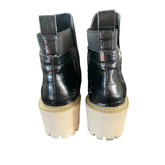 Nicole Miller Women's Black Leather Pocas Chunky Wedge Ankle Boot Size 10 - Picture 2 of 12